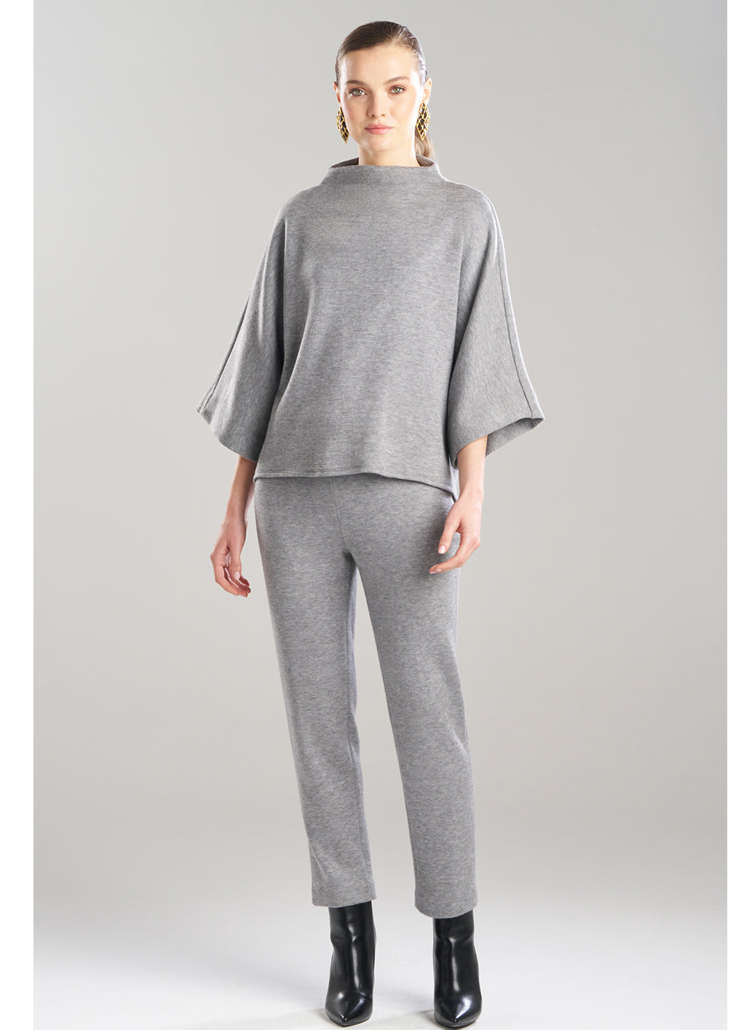 Double Knit Heather Grey Mock Neck Top