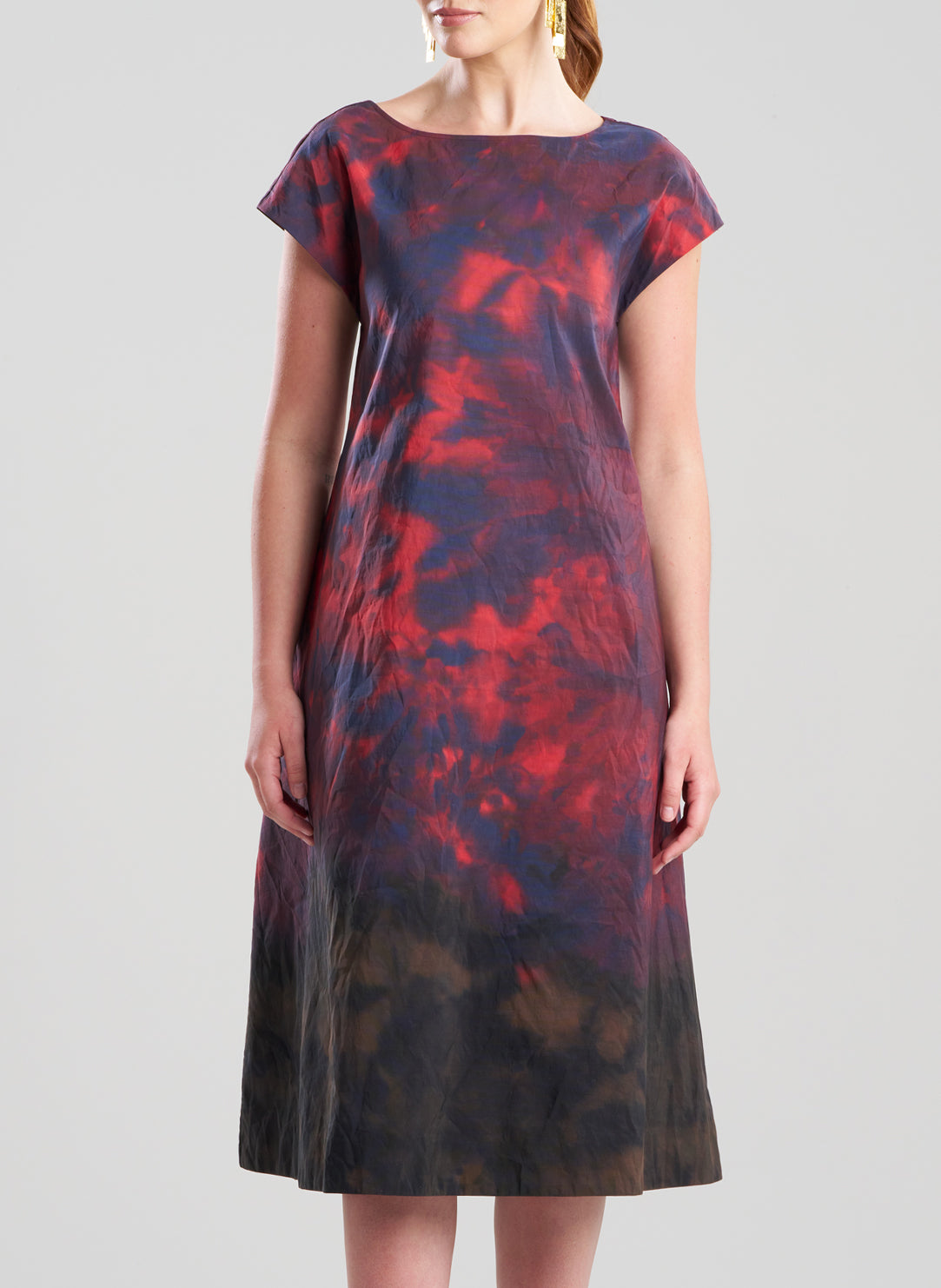 Niji Tie Dye Taffeta Red Trapeze Dress