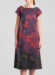 Niji Tie Dye Taffeta Red Trapeze Dress