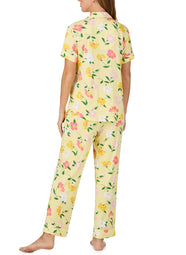 Sunset Garden Yellow Short Sleeved Cropped Pajama Set