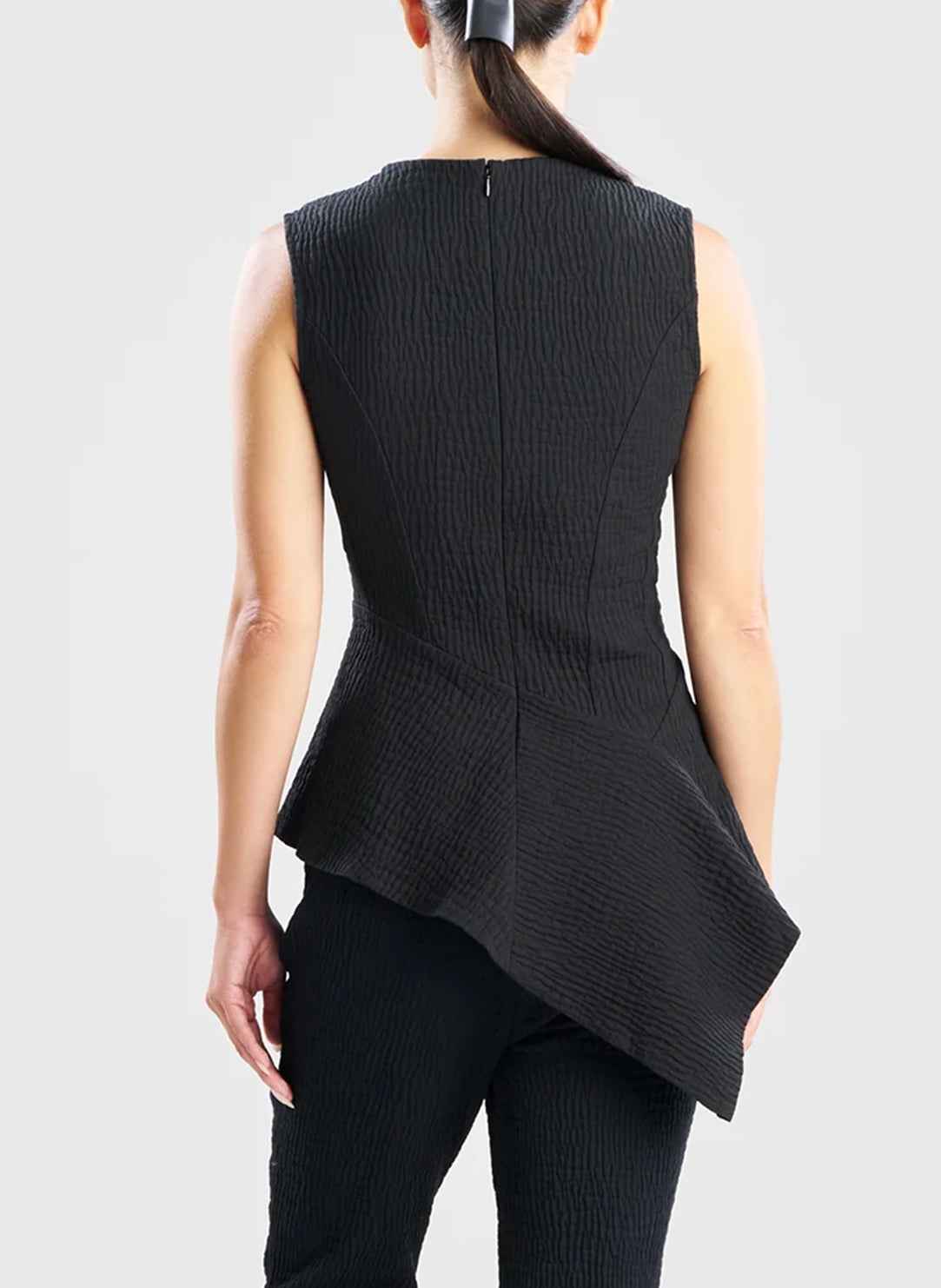 Textured Cotton Jacquard Black Asymmetric Top