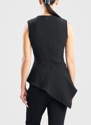 Textured Cotton Jacquard Black Asymmetric Top
