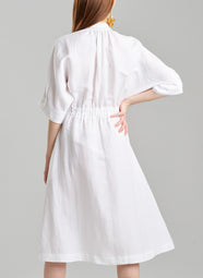Light Weight Linen White Kimona Wrap Dress with Embroidery