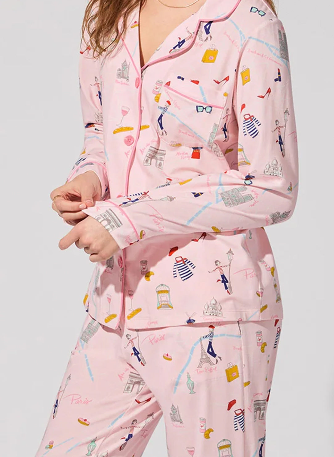 48 Hrs In Paris Pink Long Pajama Set