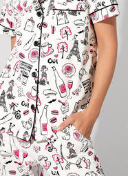 Bonjour Paris White Short Sleeve Cropped PJ Set