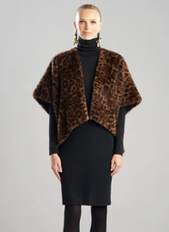 Faux Fur Natural Black Leopard Ruana