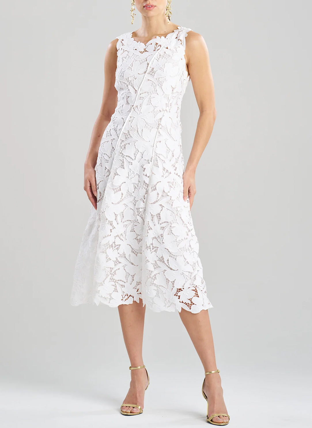 Peony Floral Lace White Asymmetric Seam Dress