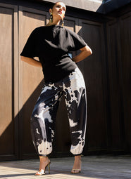 Black Orchid Black/White 100% Silk Jogger
