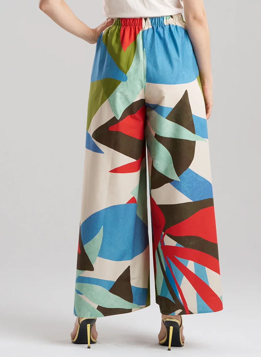 Abstract Palm Cotton Poplin Multi Palazzo Pant