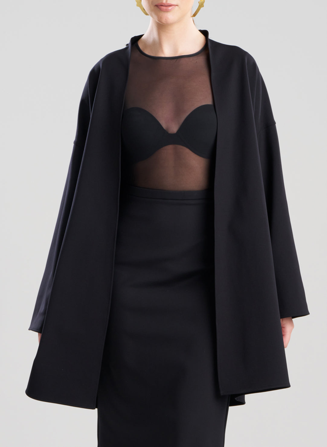 Techno Crepe Black Trapeze Coat