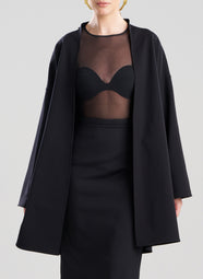 Techno Crepe Black Trapeze Coat
