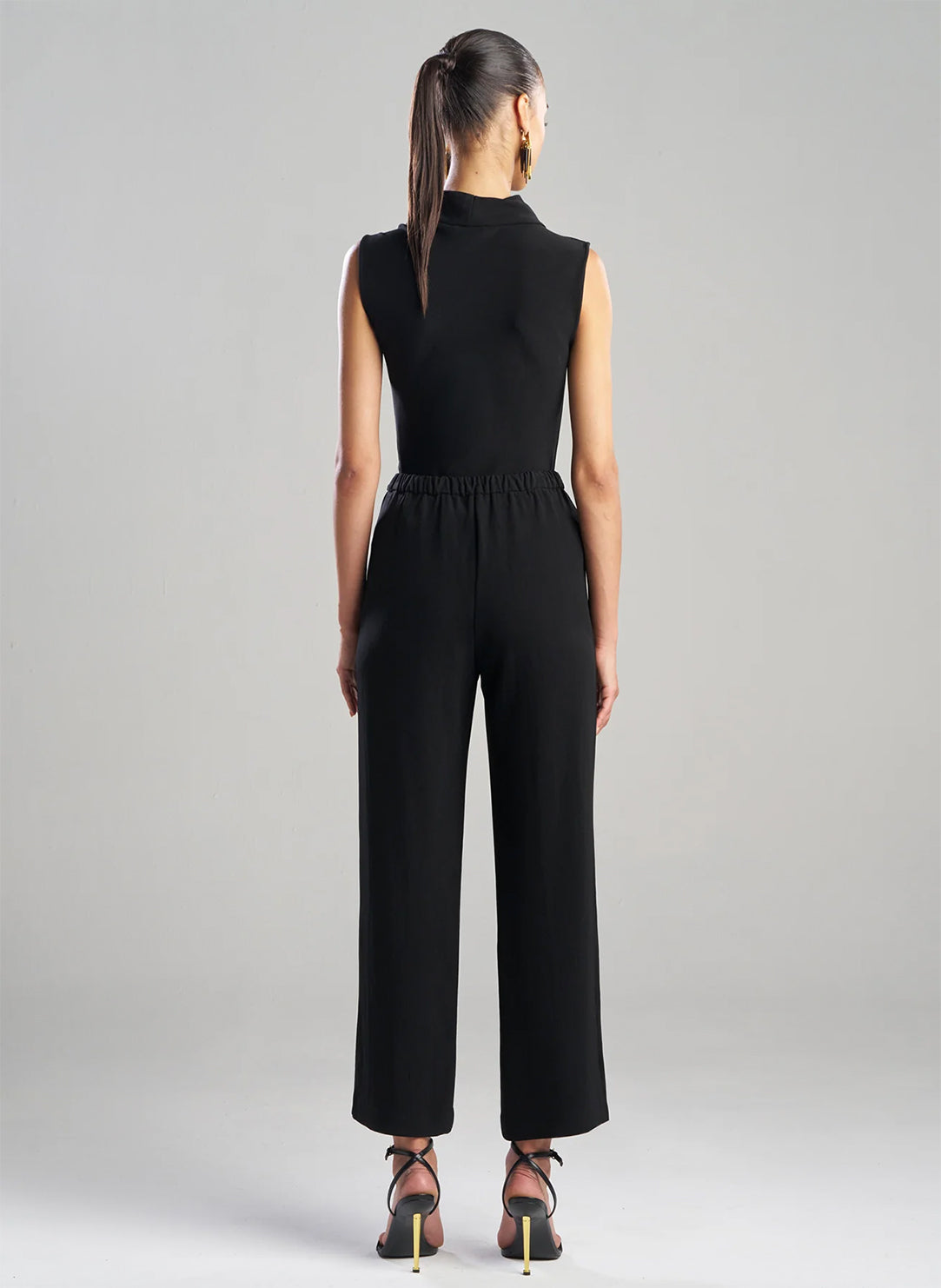Stretch Crepe Black Pull on Straight Leg Pant