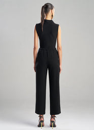 Stretch Crepe Black Pull on Straight Leg Pant