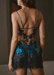 Desiree Satin Ocean/Nuit Silk Babydoll with Lace