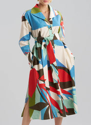 Abstract Palm Cotton Poplin Multi Button Down Shirt Dress