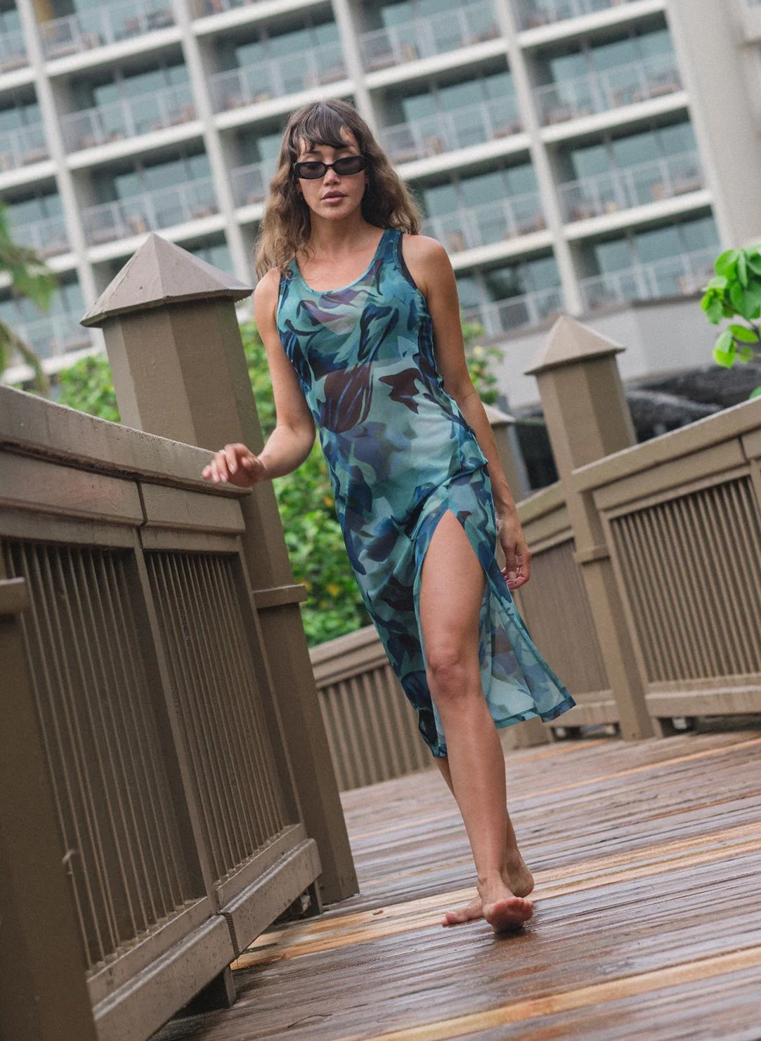 Hydra Seascape Multi Mesh Long Dress