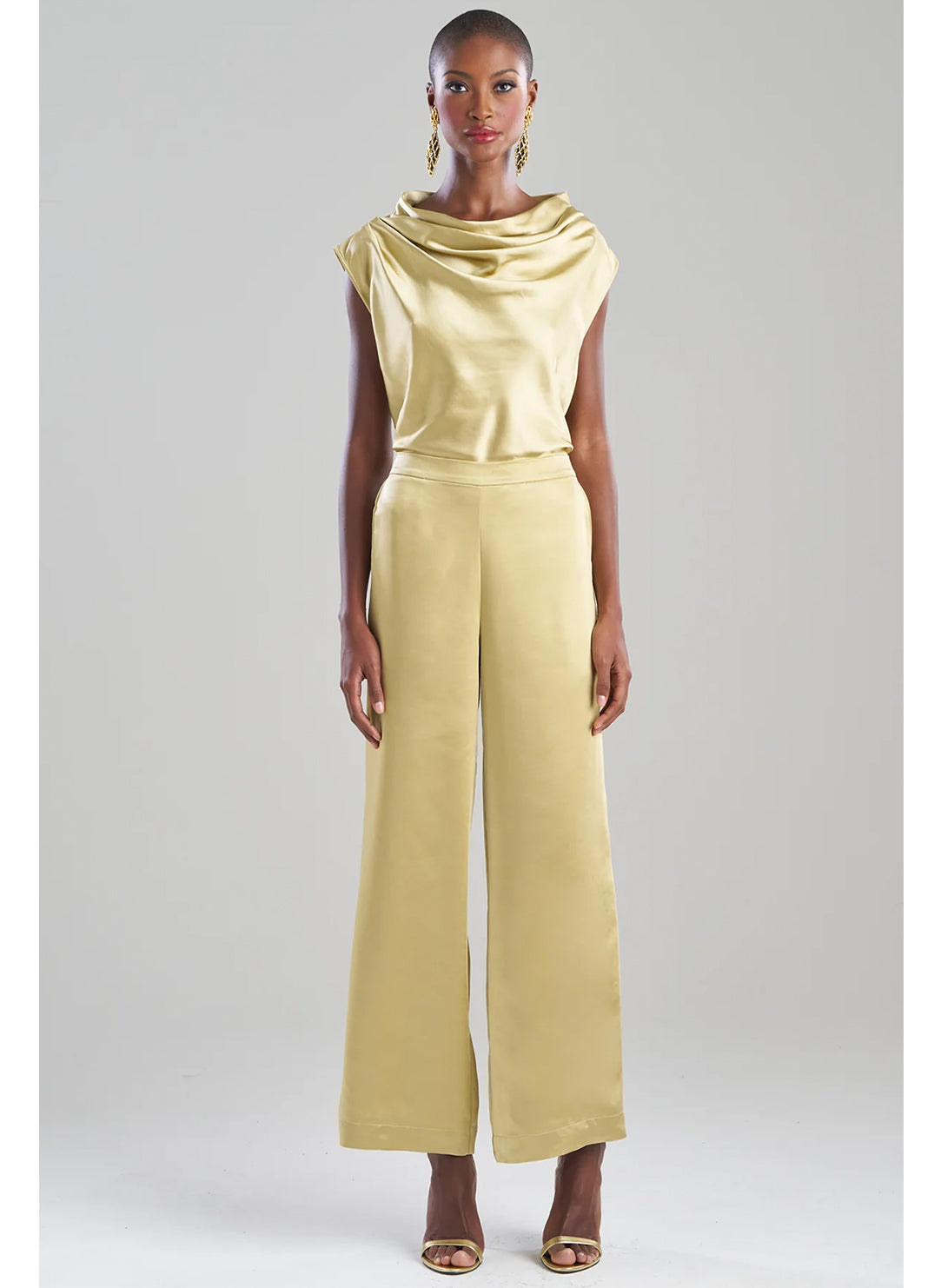 Luxe Satin Gold Wide Leg Pull on Pants