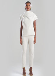 Techno Crepe Pearl Drape Neck Fitted Cap Sleeve Top