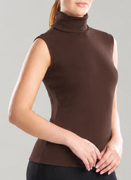 Layering Jersey Dark Chestnut Sleeveless Turtleneck Top