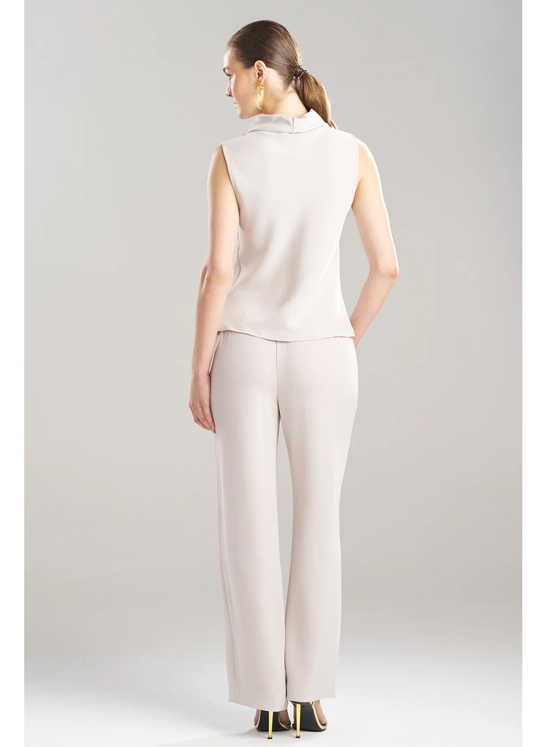 Stretch Crepe Pearl Funnel Neck Top