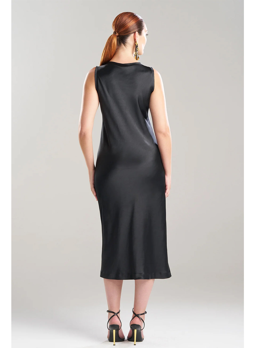 Luxe Satin Black Raw Edge Tank Column Dress