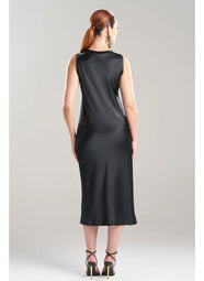Luxe Satin Black Raw Edge Tank Column Dress