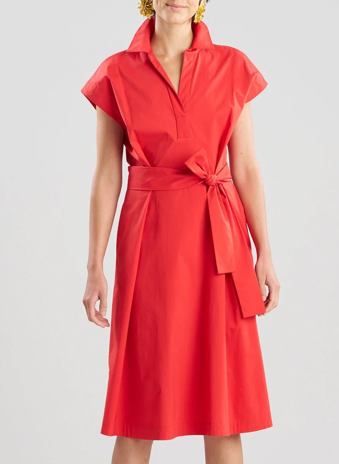 Tech Cotton Taffeta Mars Red Shirt Dress