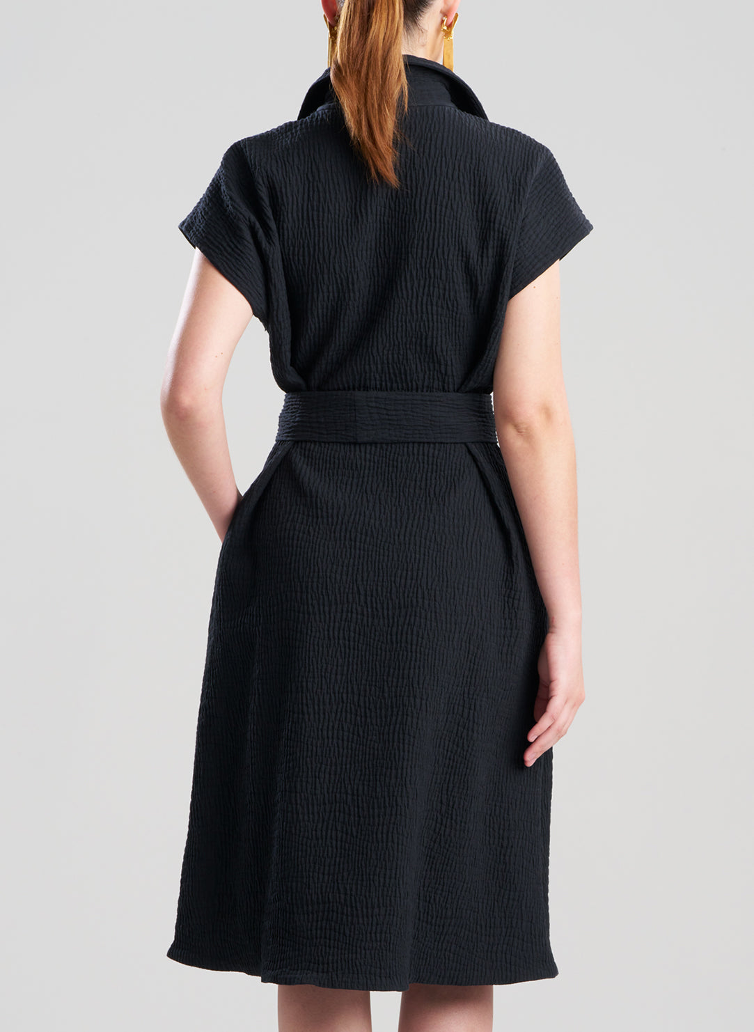 Textured Cotton Jacquard Black Shirt Dress