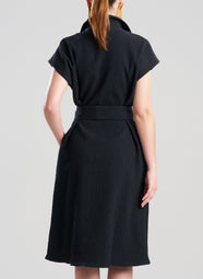 Textured Cotton Jacquard Black Shirt Dress