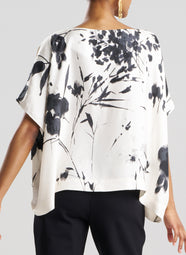 Nara Silk Twill Black/White Caftan Top with Beading