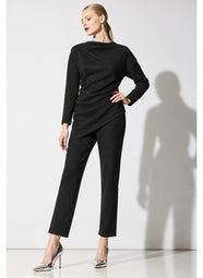 Double Knit Black Long Sleeve Draped Top