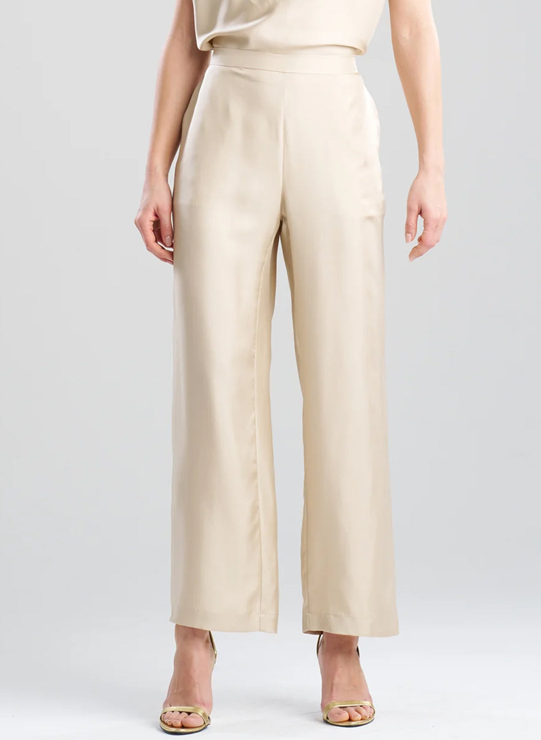 Solid Silk Twill Bone Pull On Straight Leg Pant