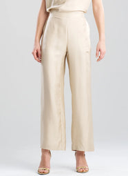 Solid Silk Twill Bone Pull On Straight Leg Pant