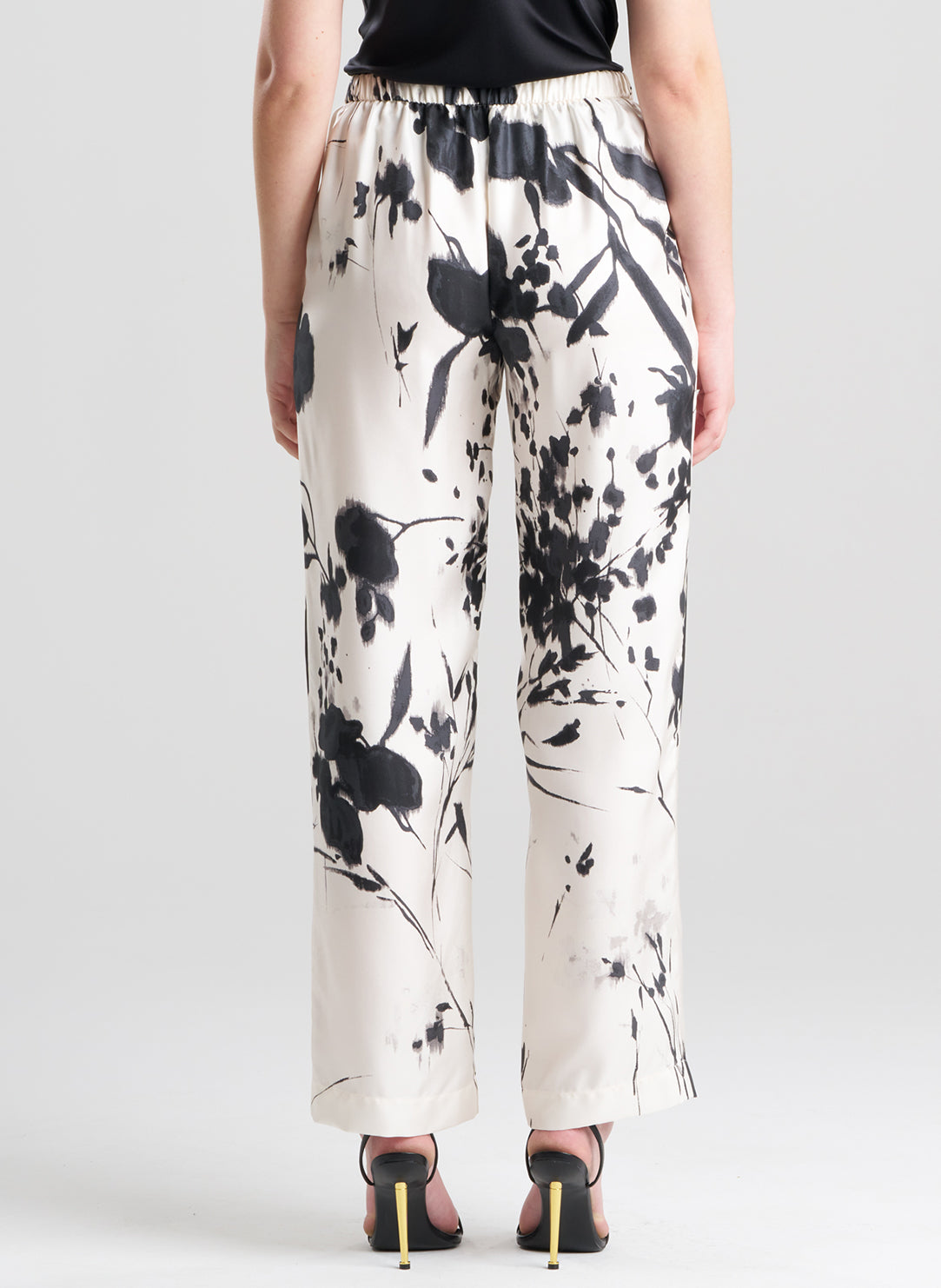 Nara Silk Twill Black/White Pull on Pants