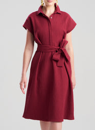 Textured Cotton Jacquard Ruby Shirt Dress