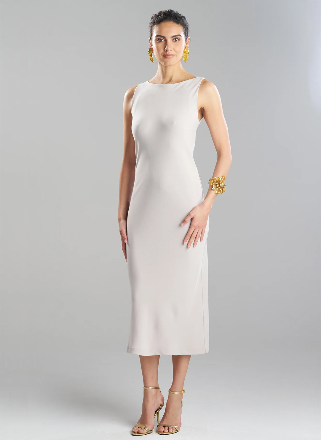 Stretch Crepe Pearl Tank Column Dress