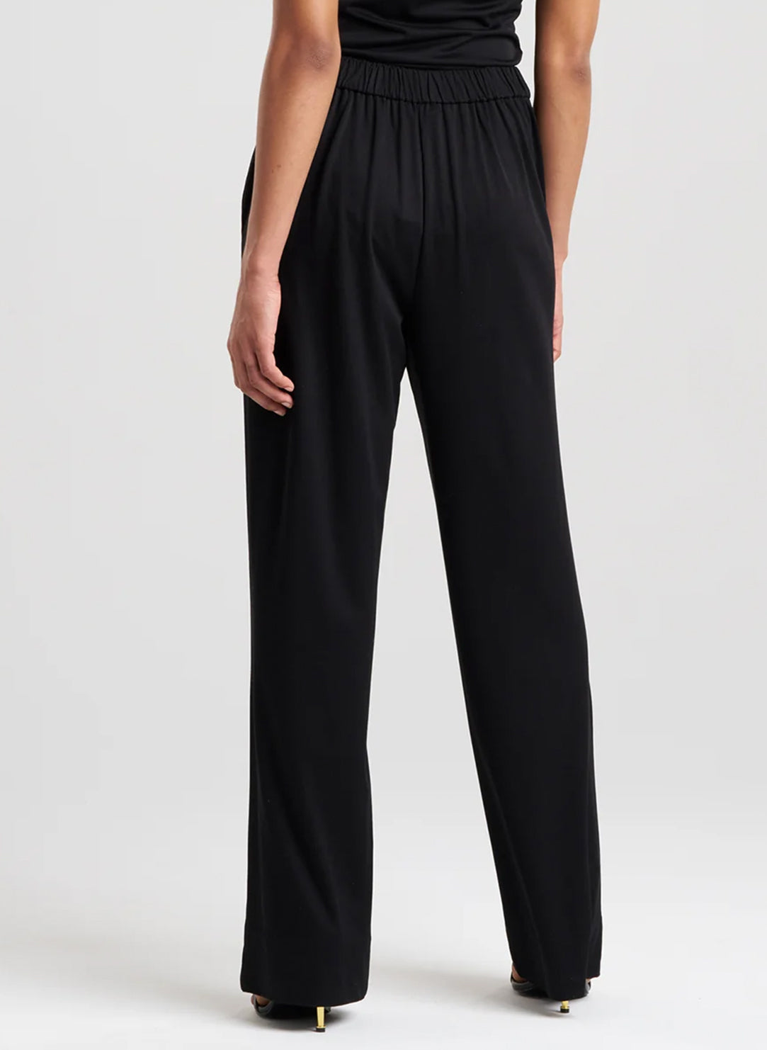 Crepe Knit Black Wide Pull on Pant