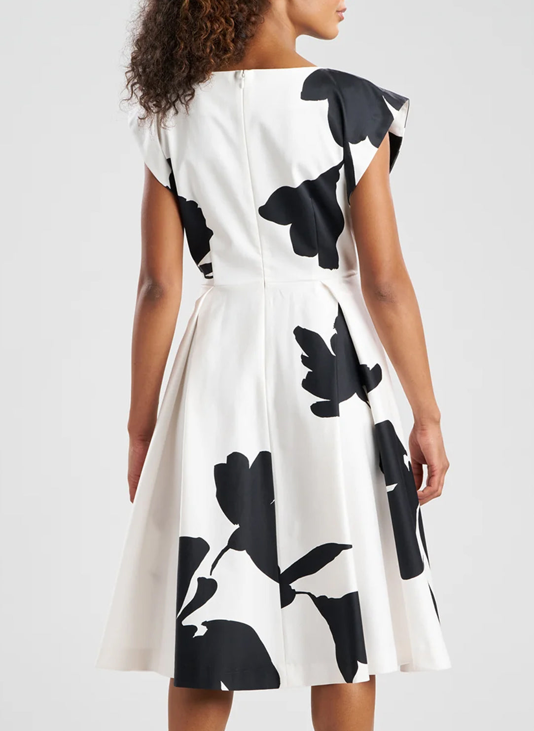 Peony Cotton Chino White/Black Fit and Flare Dress
