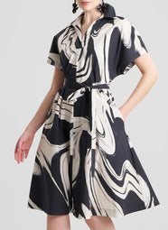 Kaze Black Short Sleeve Trapeze Dress