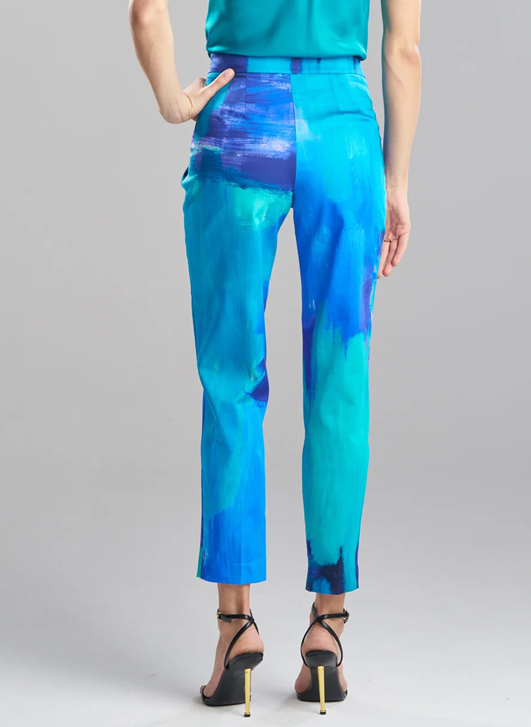 Brushstroke Blue Cotton Chino Side Zip Pant
