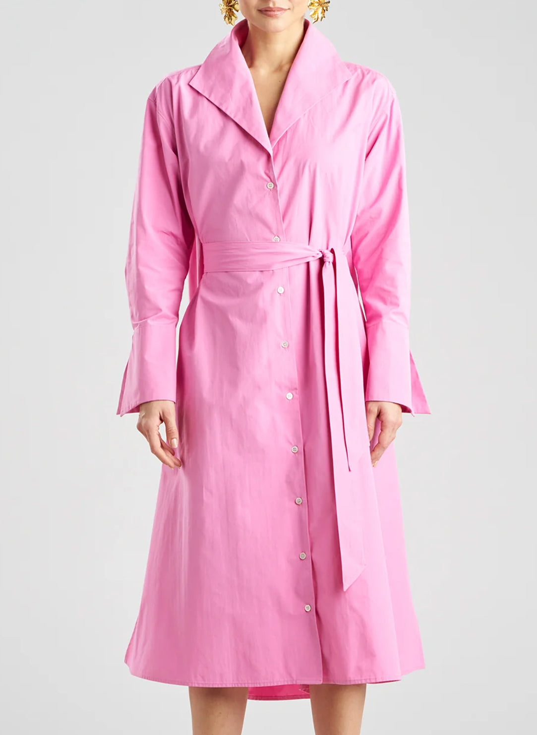 Solid Tech Cotton Taffeta Fresh Pink Shirt Dress