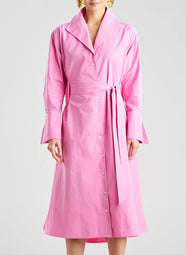 Solid Tech Cotton Taffeta Fresh Pink Shirt Dress