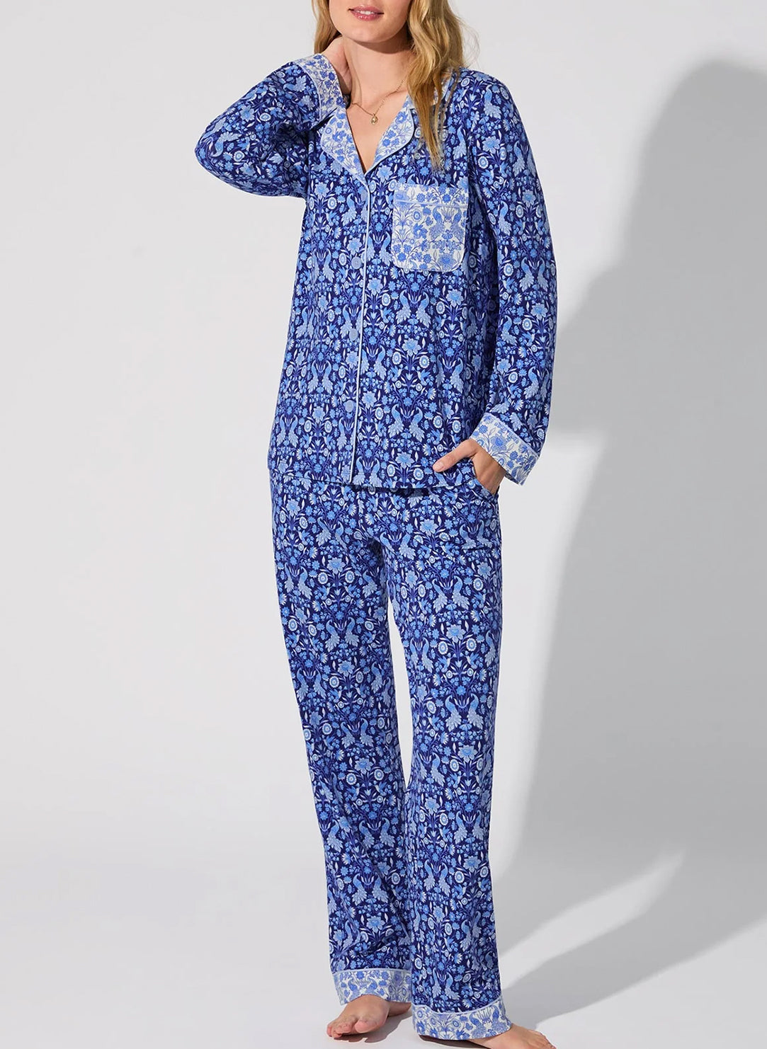 Bloomscape Blue Long Pajama Set