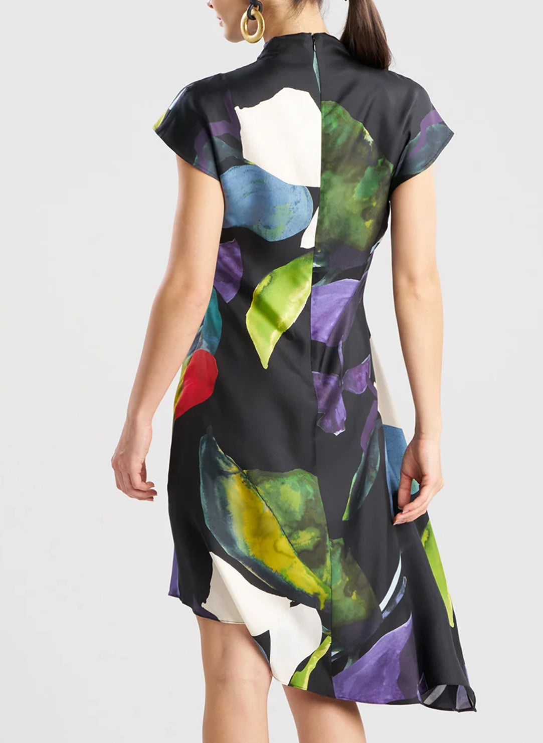 Yoru Silk Twill Black Multi Asymmetric Pleated Dress