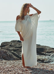 Celeste Eponge Naturel Terry Off Shoulder Maxi Dress