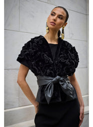 Vegan Luxe Lambskin Black Faux Fur Wrapped Vest