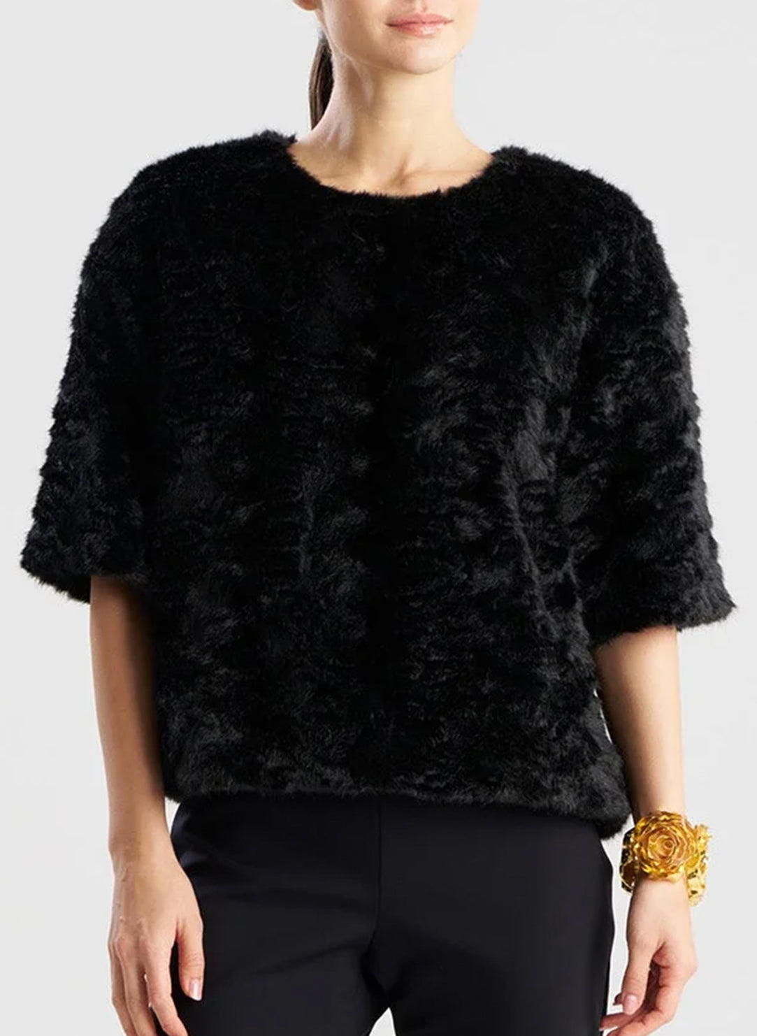 Astrakhan Faux Fur Black T-Shirt Top