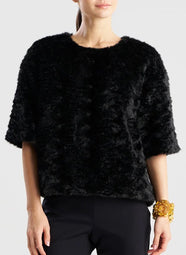 Astrakhan Faux Fur Black T-Shirt Top