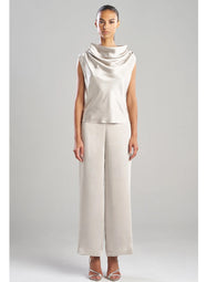 Luxe Satin Pearl Drape Neck Top