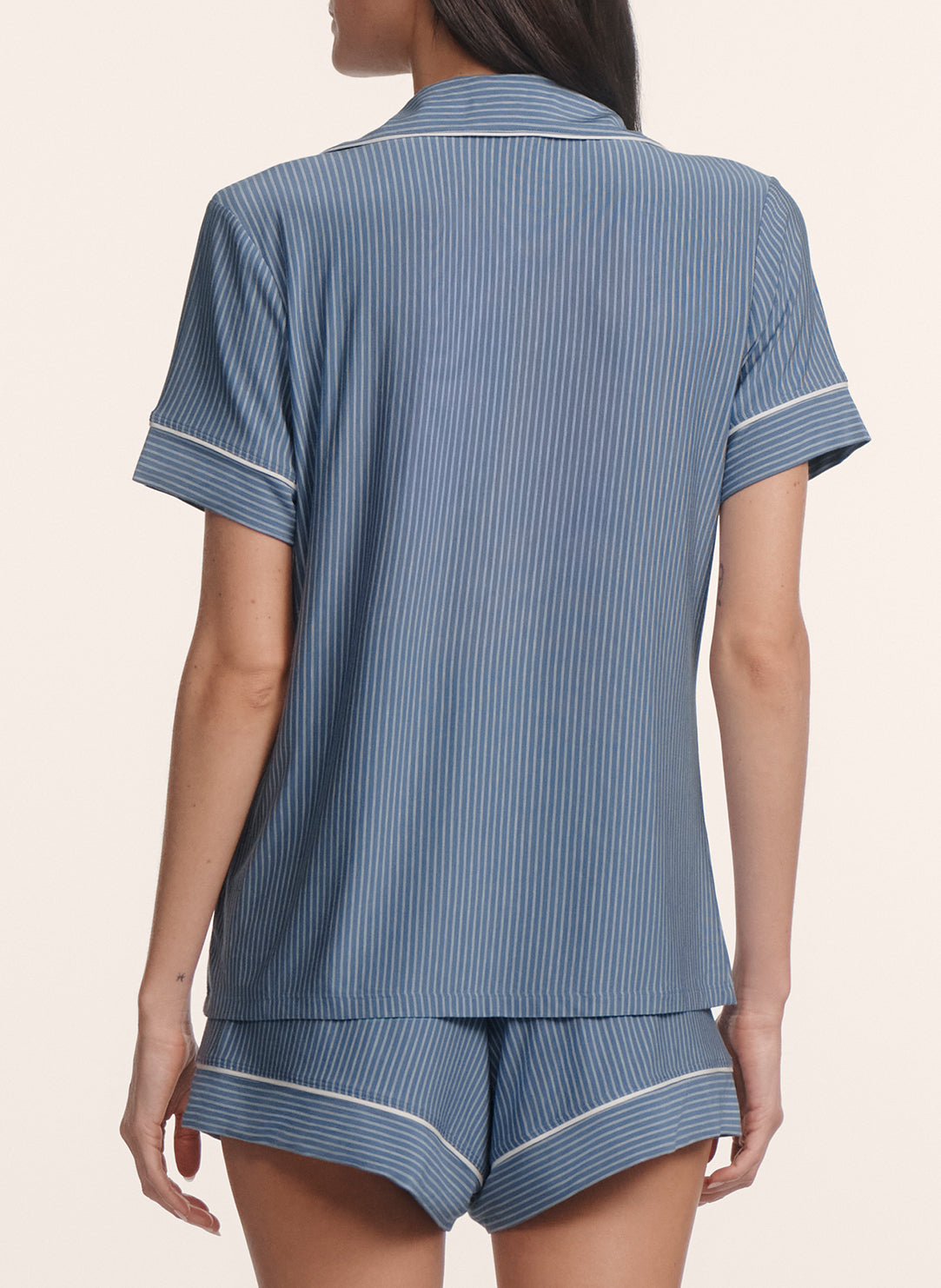 Gisele Printed Duo Stripe Slate Blue Relaxed PJ Short Set